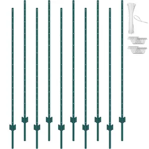 VEVOR 6 Feet Fence Post,  10 Pack T-Post Heavy Duty Metal Fence Posts, Sturdy Steel Fence Stakes for Garden Yard, Lawn, Farms and Outdoor Wire Fencing, Green