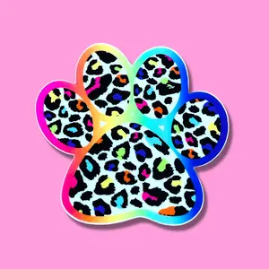🐶 Rainbow Leopard Pawprint - Vinyl Sticker - Laptops, Water Bottles, Phones, Journals & Vehicles