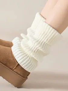 1 Pair Of Women's Leg Warmer, White Knitted Warm Calf Socks, Suitable For Autumn And Winter