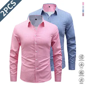 Men's 2-Piece Personalized Trimmed Color-Block Long-Sleeve Casual Shirts - Menswear Top with Button Closure, Longsleeves