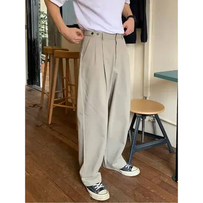 chinese dress ladies Verdusa Men's Slacks Wide Leg Baggy Dress Pants Casual Lightweight Trousers  with Pockets Black Small at Amazon Men's Clothing store