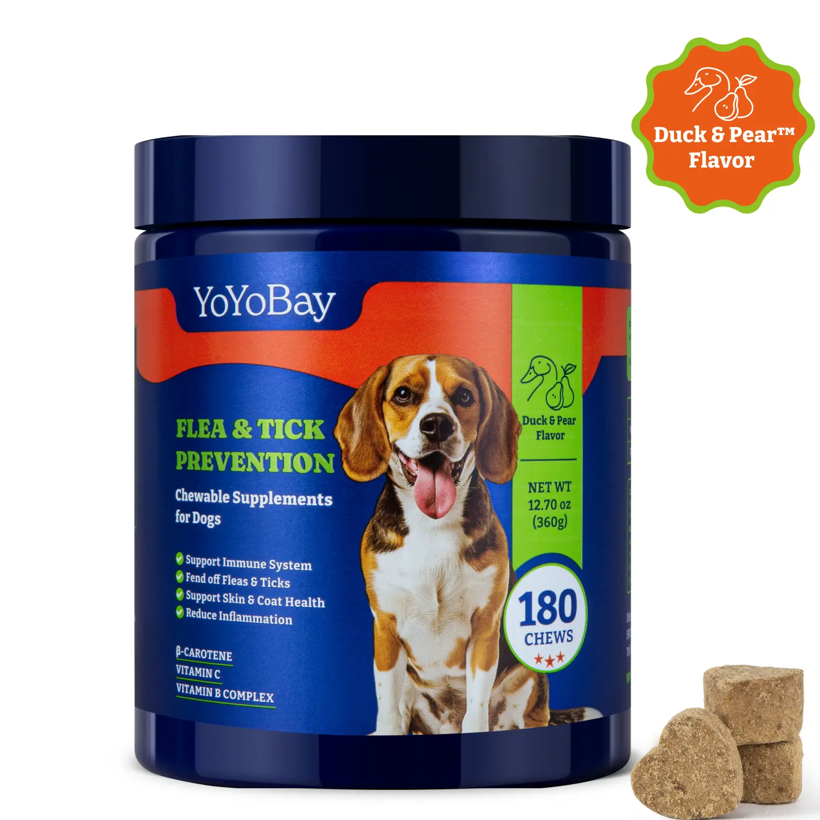 Flea and Tick Prevention Support Chewable for Dogs - 180 Soft Chews, Duck & Pear Flavor - YoYoBay Dog Flea and Tick Treatment Chewable, Natural Defense - Dog Immune Support, pet supplements for dogs #SummerVibes #petlovers