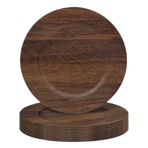Round Charger Plates Set of 10, 13 Inch Brown Charger for Dinner Plates, Farmhouse Faux Wood Plate Chargers, Rustic Table Chargers for Weddings, Party Dinnerware Sets Wooden