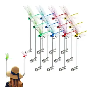 4-12 Counts Outdoor Fake Dragonfly Rod Clip, Garden Metal Dragonfly Clip.Natural Organic Concept, 3D Dragonfly Garden Decoration, Garden Bird and Fly Scare Devices for Indoor and Outdoor Garden,Hat dragonfly clip mosquito repellent，fishing