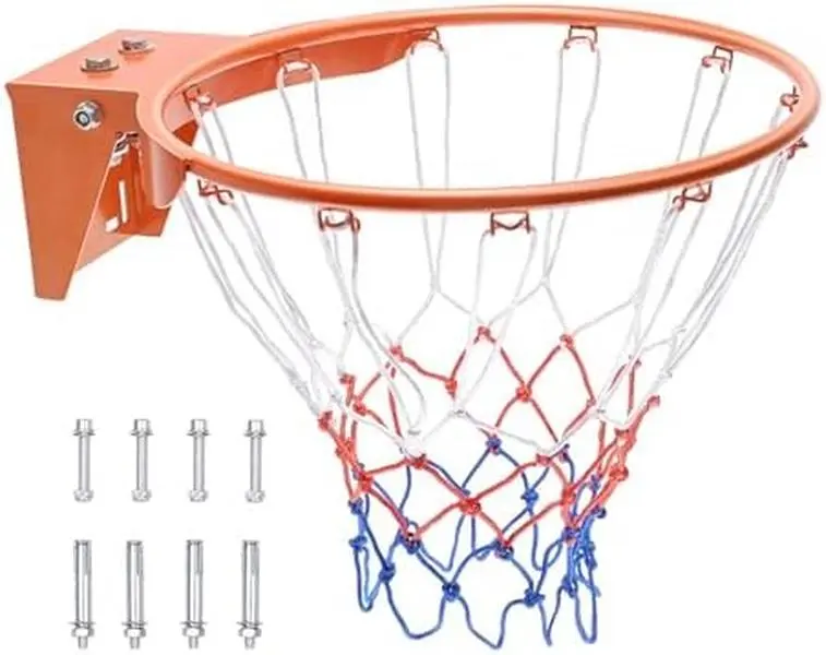 Wall Door Mounted Basketball Hoop Heavy Duty Q235 Flex Rim Goal Replacement with Net Standard 18" Indoor Outdoor Hanging Hoop for Kids Adults