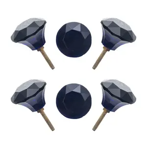Sapphire Blue Crystal Glass Knobs, Diamond Cut, Multi-Size Furniture Pulls (Set of 6) by CDNY