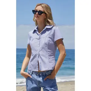 John Galt Women's Blue & White Striped Teagan Collared Top