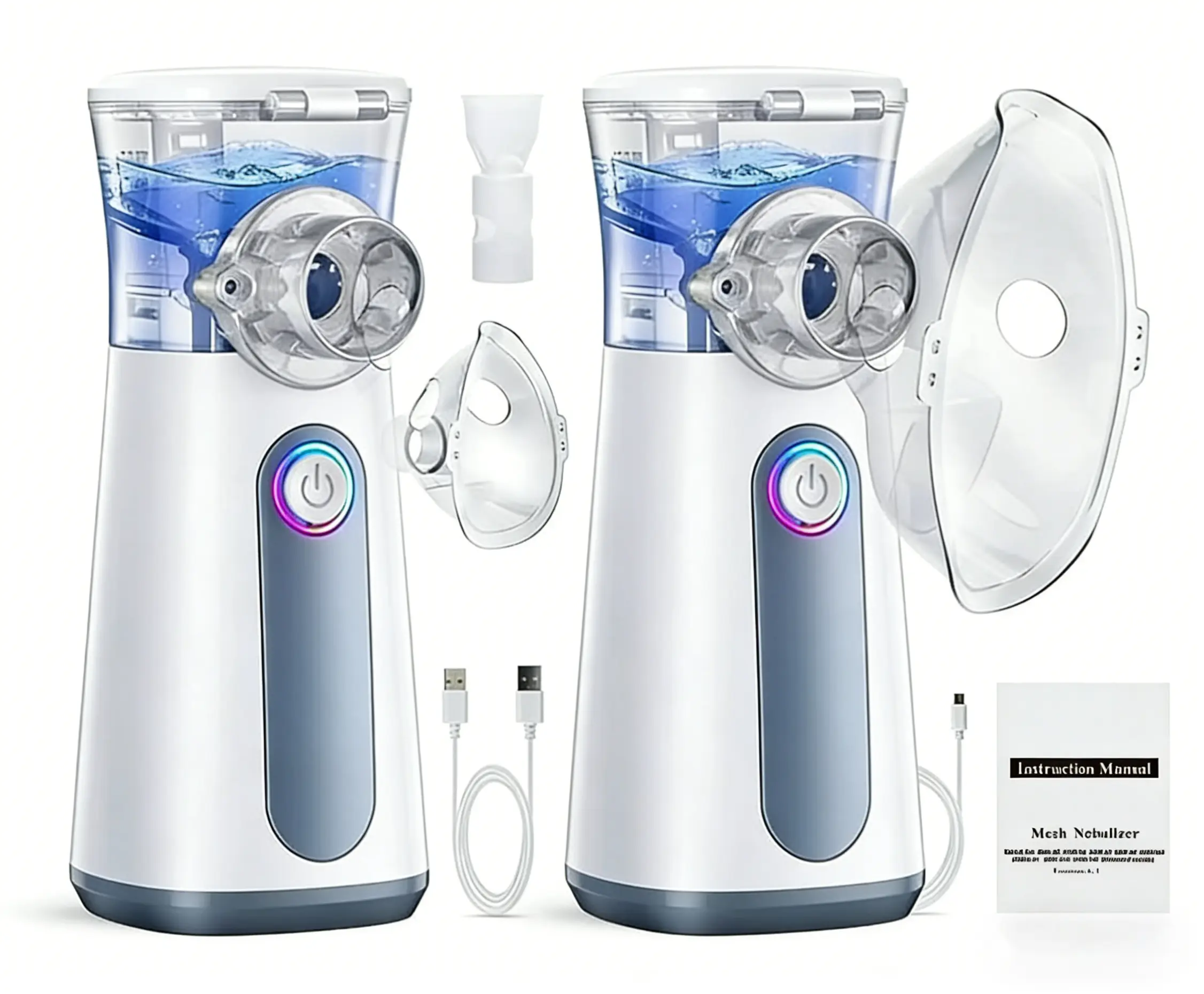 2 Pcs white Portable Handheld Mist Sprayer with Built-in Lithium Battery, USB Rechargeable Personal Hydration Device for Home & Travel