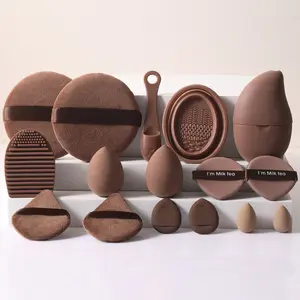 16-Piece Face Makeup Tool Set, 2 Large Makeup Sponge Puffs & 2 Large Round Puffs & 2 Mini Makeup Sponges & 2 Fan-Shaped Puffs & 2 Thumb Puffs & 2 Cushion Puffs & Cleaning Bowl & Nose Cleaner Brush & Egg Shape Cleansing Brush & Ice Compress Mold