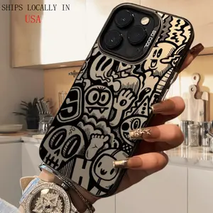 High-end black graffiti pattern laser frosted mobile phone case suitable for iPhone11 12 13 14 15 16 XS XR X 7 8 6s Mini Plus Pro Max SE series, suitable as a gift for girlfriend, boyfriend, friend or yourself Protector Wireless