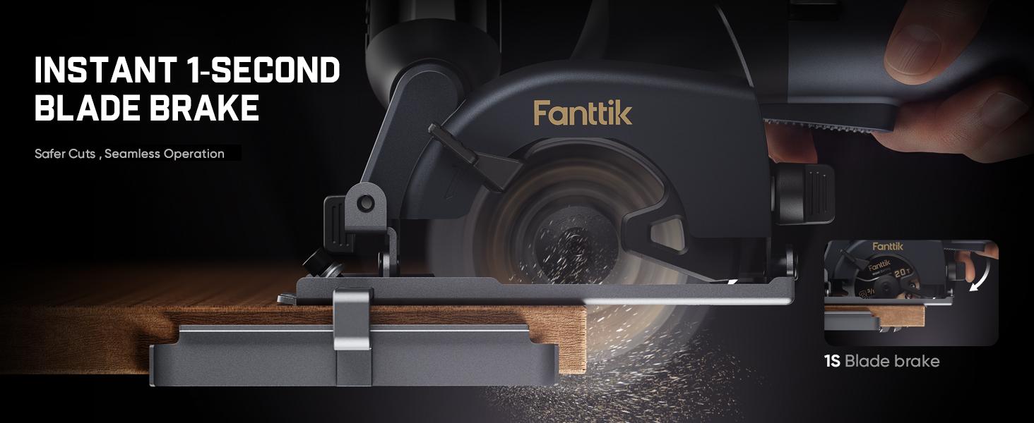 Fanttik O11 Pro Cordless Circular Saw Kit Set - 3-3/8 Inches, 4500RPM Brushless Motor, 1" Max Cutting Depth, 0-45° Bevel, Built-in Batteries, 2 Blades, Dust Port, Ideal for Cutting Wood, DIY Furniture, Home Renovation, Cordless Saw, Lithium Ion