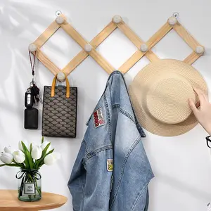Wooden Extendable Adjustable Clothes Hanger, Criss Cross, Door Back Folding Coat Rack, Wall Mounted Hanging Hook, Space Saving Clothing Organizer