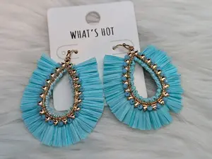 A12240446 Turquoise Fringe Beaded Oval Earrings