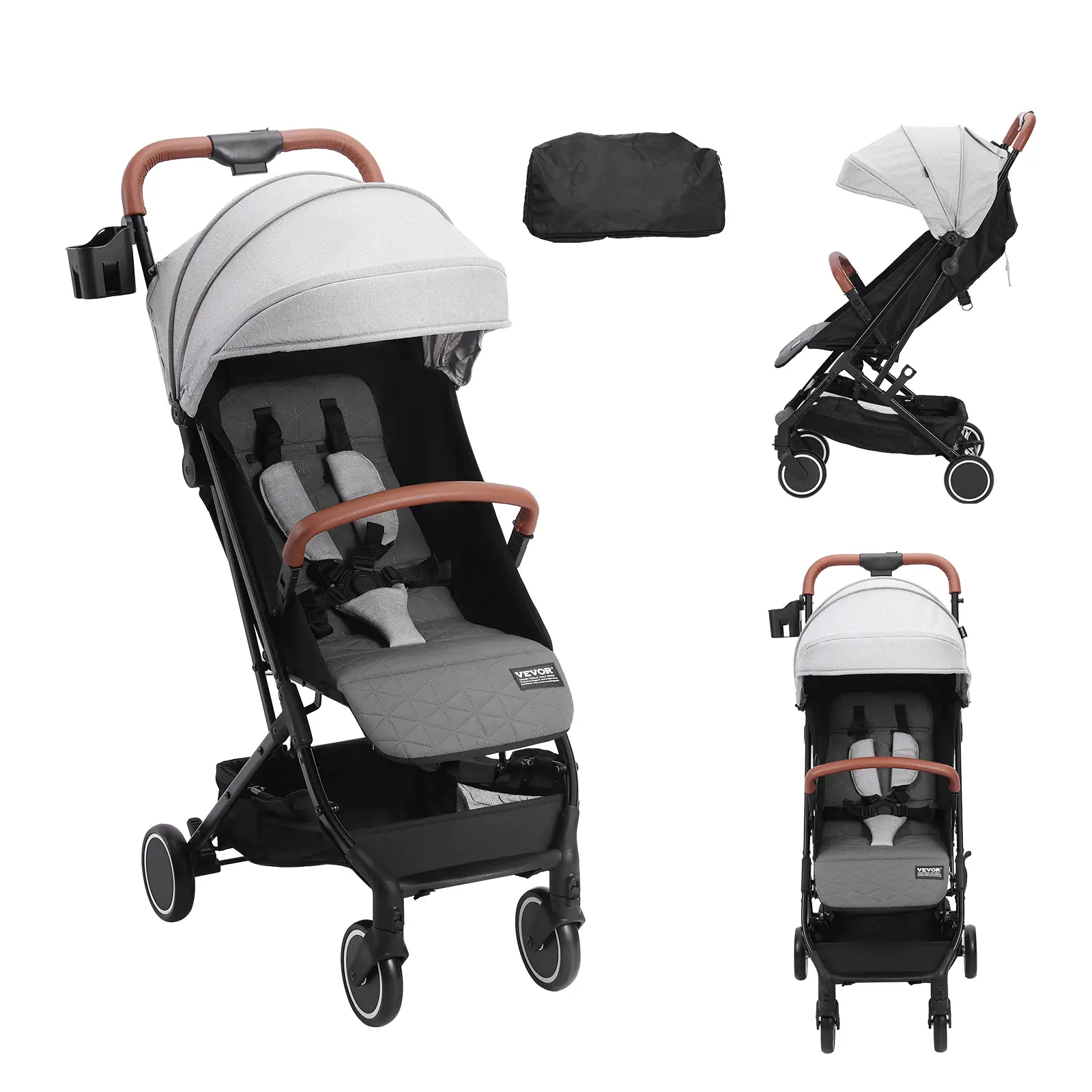 VEVOR Standard Baby Infant Stroller, Toddler Stroller with 95°-150° Adjustable Backrest & & 0/90°Adjustable Footrest & One-click Folding, Newborn Stro