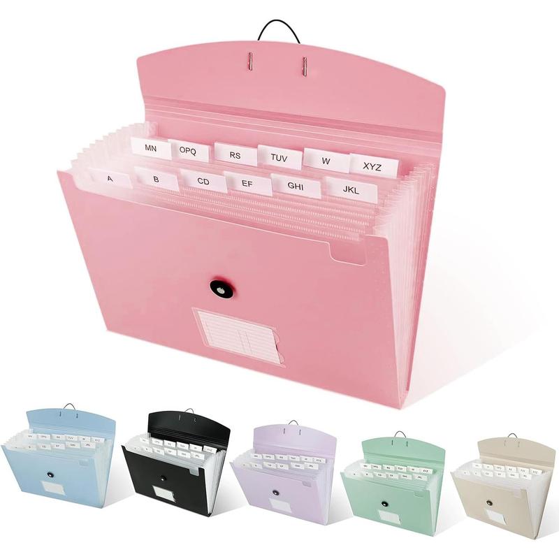 Accordion File Organizer, Pink 13 Pocket Expanding File Folder Organizer for Letter Size/A4 Documents, Expandable Portable Monthly Bill/Receipt Organizer for/Office/School (Black)