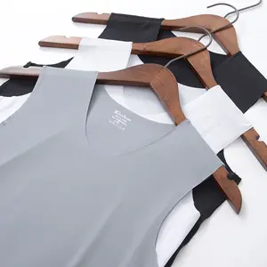 Men's seamless ice silk vest men's summer thin breathable elastic slim wide shoulder youth sports undershirt hurdle white