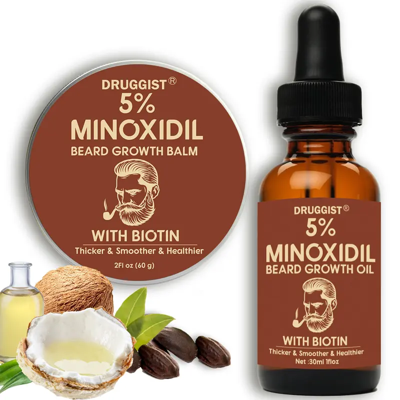 DRUGGIST 5% Minoxidil Beard Growth Balm & Cream - Men's Hair Growth Promotion Product, 24-Month Shelf Life, Nourishing Care, Stronger Fuller Facial Hair, Any Skin Type, 1 Bottle