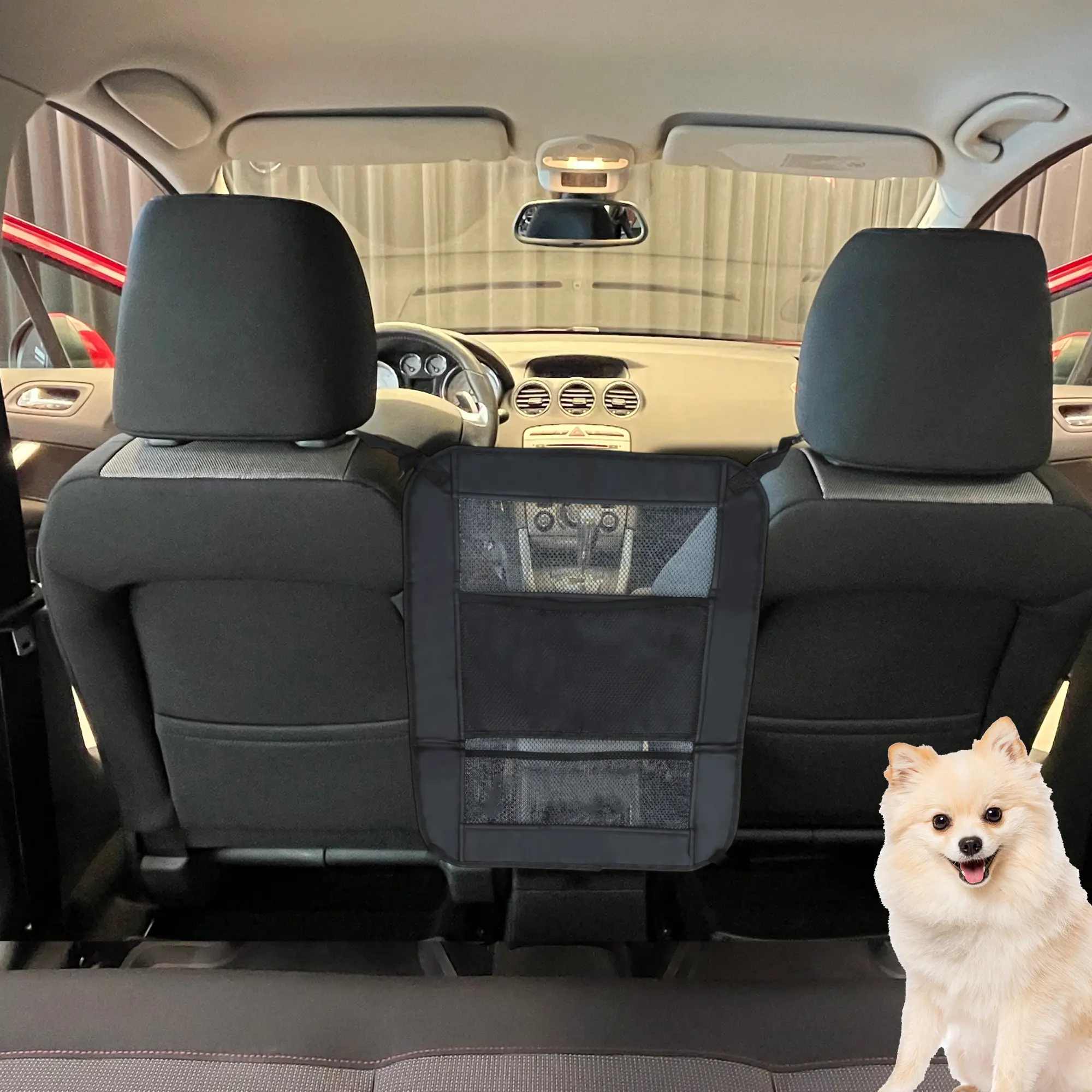 VOCOSTE Dog Car Net Barrier, Secure Dog Car Barrier Behind Front Seat, Mesh Separator for Dogs, Dog Net for Car Back Seat Barrier for SUVs and Trucks, Black