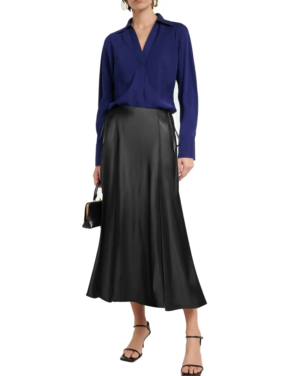 Women's High Waisted Solid Black Satin Midi Skirt, Flowy A-Line Silk Like Slip Skirt with Elegant Side Ties, Versatile Office Siren Outfit for Work & Date Night, Stretchy Comfortable Quiet Luxury Bottoms, Flattering Fit for All Body Curves Adjustable Lotu