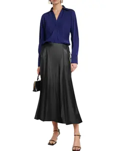 Women's Satin Silk Pleated High Waist Tie Skirts 2026 Spring Fall Winter Outfits Elegant Cocktail Party Flowy Flared Elastic A-line Maxi Skirt