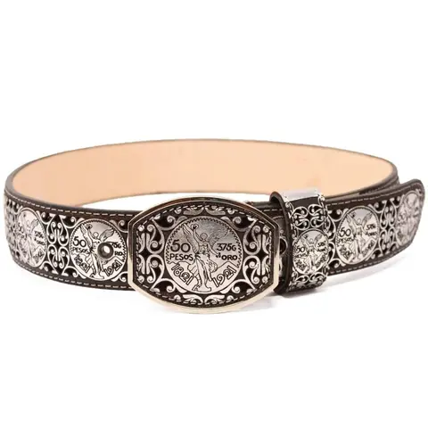 Adults' Genuine Leather Cowboy Waist Belt - El Centenario Original Silver Design, Durable Casual Belts with Fashionable Metal Buckle