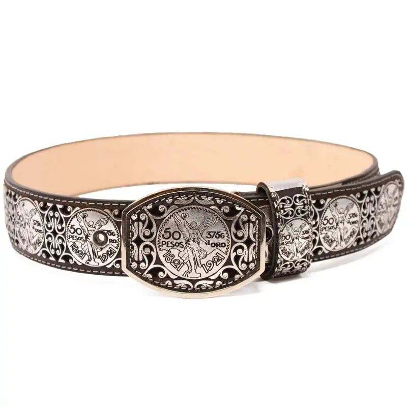 Adults' Genuine Leather Cowboy Waist Belt - El Centenario Original Silver Design, Durable Casual Belts with Fashionable Metal Buckle