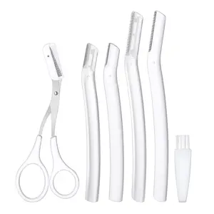 Professional Eyebrow Grooming Kit - Stainless Steel 4 Trimming Knives, Scissors, Trimmer, Brush - Lightweight Cosmetic Storage Beauty Tools for Women