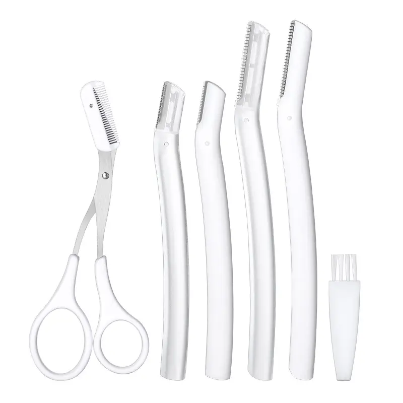 Professional Eyebrow Grooming Kit for Women Stainless Steel 4 Trimming Knives Scissors Trimmer Brush Portable Travel Cosmetic Storage Pouch Eyebrow Trimmer Makeup Tool Set gingham brush # quick touch up # tatuajes temporales # henna cone