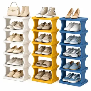Vertical Shoe Rack 3/4/6 Tier, Narrow Free Standing Shoe  for Closet, Entryway & Bedroom, Tall Plastic Narrow Shoe Rack for Small Spaces, Stackable Shoe  & Easy to Assemble (White/Yellow/Blue)   organizer   storage cabinet tall shoe rack