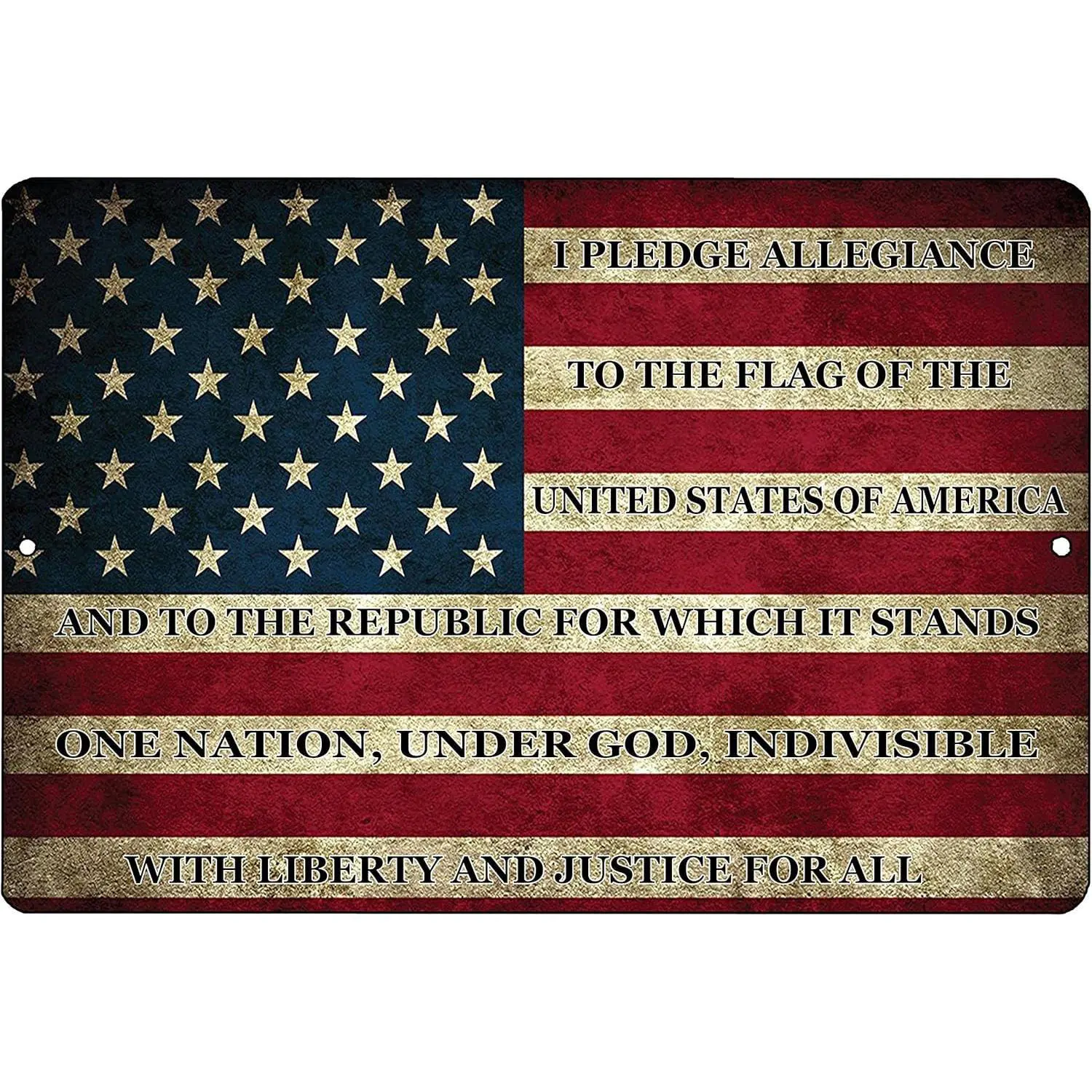 USA American Flag Metal Tin Sign, 12x8 Inch, Wall Decor Man Cave Bar US Pledge of Allegiance