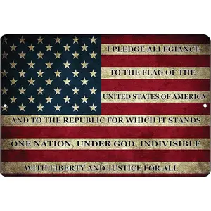 USA American Flag Metal Tin Sign, 12x8 Inch, Wall Decor Man Cave Bar US Pledge of Allegiance