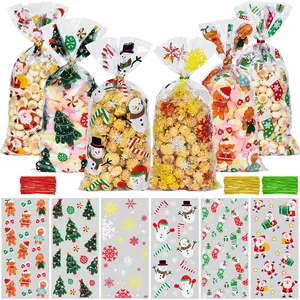 Christmas  Bags, 120 count Xmas Cellophane Goodie Bags with Twist Ties for Snacks Cookies Candy  Packing, Christmas Party Favors Supplies(10.6 x 5.1 Inches)