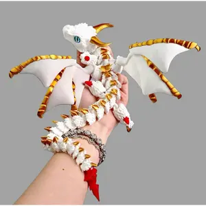 3D Printed Double Horn Dragon with Wings, Multi-Jointed Flexible Movable Figurine, Laser Gradient Home Decor, Creative Gift & Party Gift