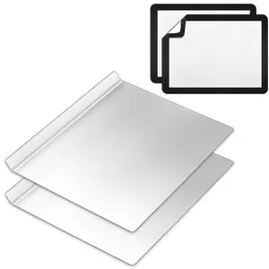 2 Large Flat Cookie Sheets No Edges And Silicone Baking Mats Aluminum Pan With Reusable Rectangular Oven Trays For Cooking Desserts Cupcakes  16" X 13"