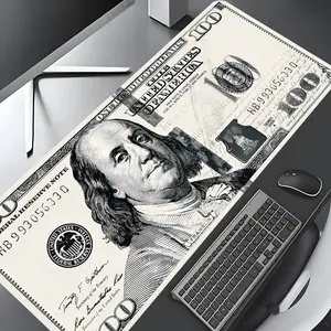 Vintage 100 Dollar Bill Large Gaming Mouse Pad, Washable Rubber Extended Desk Mat with Non-Slip Base, Girly Aesthetic Home Office Decor, Mouse Pads for Desk, Gaming Desk Accessory, Christian Gifts for Women