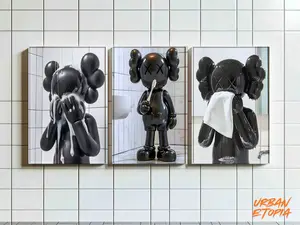 Set of 3 Black Kaws in Shower & Bathroom Poster No Frame, Kaws Poster, HypeBeast Prints, Washroom Wall Art, Bathroom Decor Photo Artistic