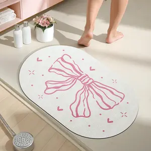 Bowknot Pattern Bath Mat, 1 Count Non-slip Bathroom Rug, Quick Absorbent Bathroom Rug, Water Absorbent Rug, Easy to Clean Floor Mat for Kitchen, Bathroom, Laundry Room, Soft Bathroom Mat