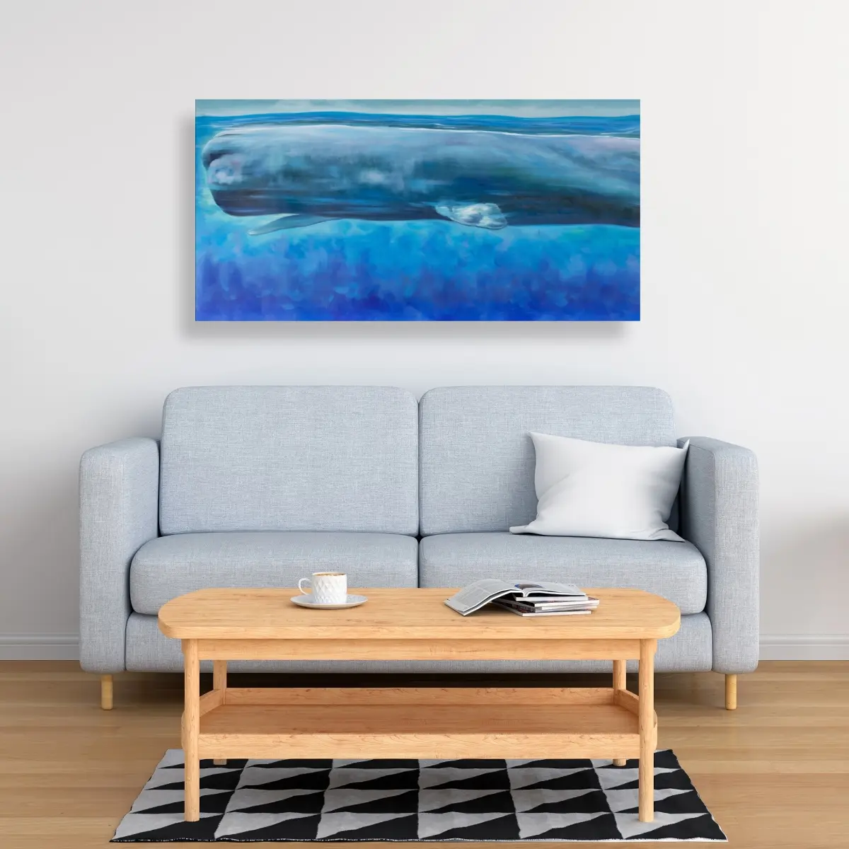 360 Stand Serene Whale Landscape Wall Photo Print, 24x48 in. Artistic Nature Artwork - Coastal Aquatic Room Home Decoration, Ideal Home Supplies Gift, Aquatic Wall Arts, Marine Wall Arts