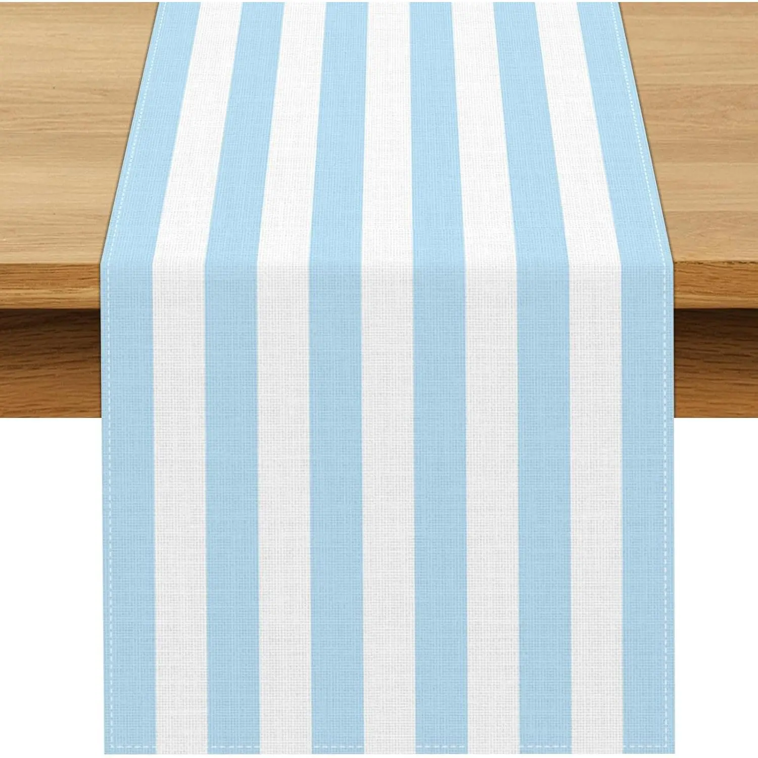Light Blue and White Cabana Striped Table Runner Coastal Theme Wedding Party Decoration Birthday  Shower Dining Room   Decor (13" x 72")
