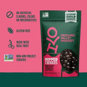 Orchard Valley Harvest Dark Chocolate Dipped Cherries, 8 oz (Pack of 1), Made With Real Cherries, Gluten Free, Non-GMO, No Artificial Colors, Resealable Bag, Snacks for Adults & Kids