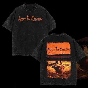Retro Vintage Alice In Chains - Dirt Album Tracklist Washed T-Shirt – Acid Washed Heavyweight Cotton, Classic 90s Grunge Vibes, Alternative Streetwear Essential for Rock Lovers
