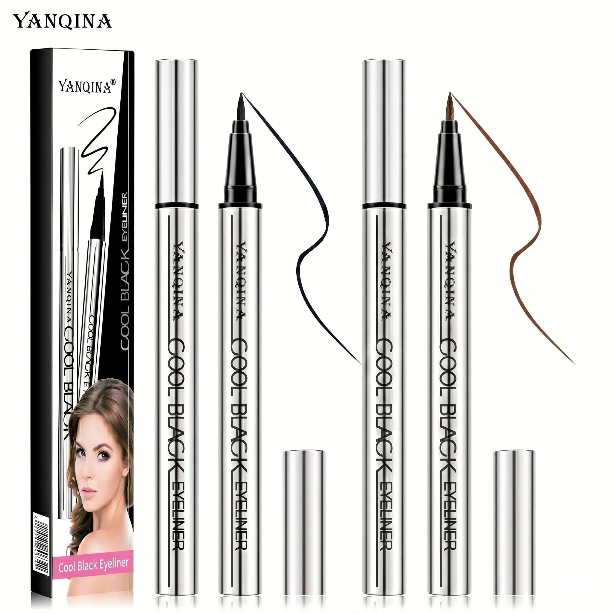 2-Pack Creamy Gel Eyeliner Pencil Set (Jet Black & Brown) - Waterproof, Smudge-Proof, Long-Lasting, High Pigment, Vegan & Lightweight Formula