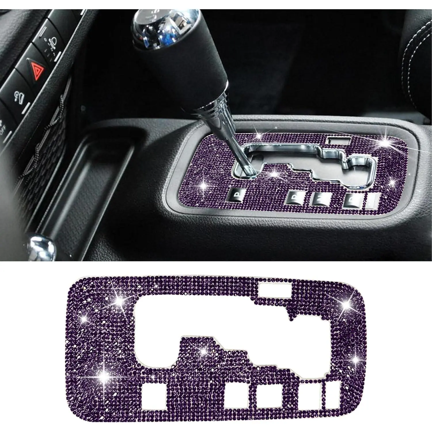 Bling Gear Shift Box Frame & Panel Trim Sticker - Girly Cars Accessories, Car Interior Decal for Women - Compatible with Wrangler 2012-2018 (Purple), Girly Car Accessories