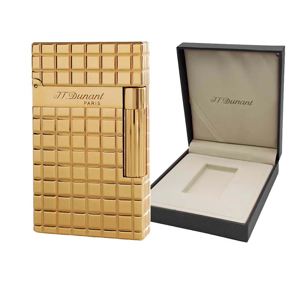 Dunant Brass Metal Gas Lighter - Classical Square Gold Engraved, Flint Ignite, Sound-Enabled, 140g, 62x36x11mm, Smokers' Gift, Small Luxury Home Supplies Accessory, Lighter Accessories