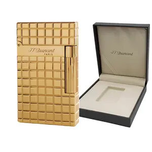 Dunant Brass Gas luxury Lighter Classical Engraving Square Gold for Smoker Accessories Gift