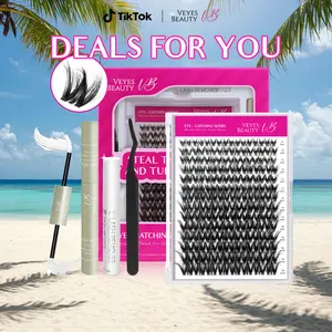 VEYESBEAUTY VB-Furrish Cluster Lashes Ultra-thin Extremely Fine Invisible Band False Eyelash Wispy Faux Mink Lash Mixed Length DIY Eyelash Extension for Self Makeup Cosmetic Application at Home