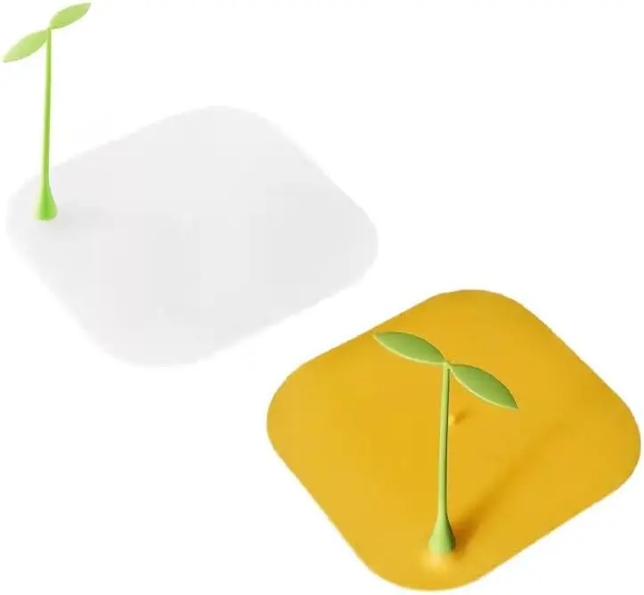 2PCS Creative Little Seedling Shaped Silicone Floor Drain Odor Prevention Mat Flexible Waterproof Sewer Seal Cover Anti-Bug Anti-Return Odor Drain Stopper Universal Fit Bathroom Kitchen Floor Drain Accessories Yellow White 2 Pack