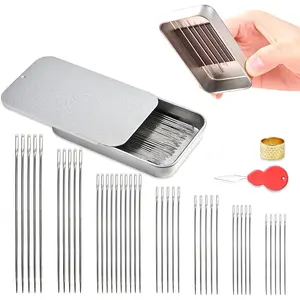 40 count Sewing  Set, Large Eye for Hand Sewing, 7 Sizes Stainless Steel, with Threader &  Pin Cushion, for Embroidery & Crafts