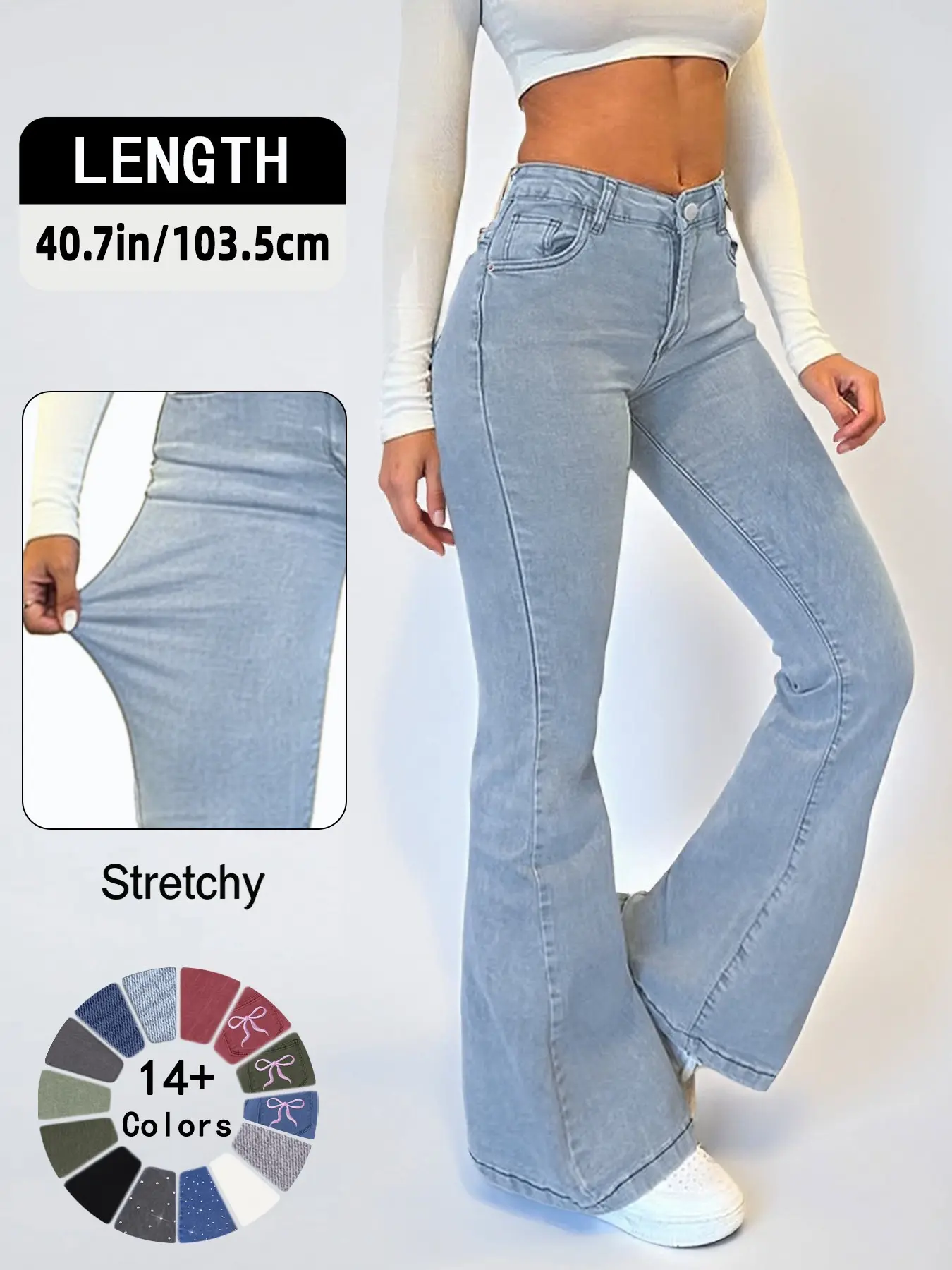 GILIPUR Y2K Women's High Waist, High Rise Highrise Flare Fitted Flare Leg Jeans, Casual Button Fly Pocket Design Bell Bottom Denim, Women's Bottoms for Daily Wear, Kardashian Style Streetwear, 000 Jeans, Suitable For Spring, Summer