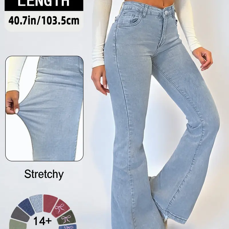 Women's GILIPUR Y2K High Waist Denim Pants, High Rise Fitted Flare Leg Jeans, Flared Leg Jeans, Casual Button Fly Pocket Design Bell Bottom Jeans, Women's Bottoms for Daily Wear, Streetwear Jeans for Spring and Summer